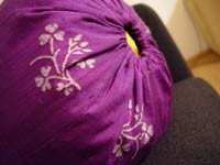 Purple dupion silk 'bunch of flowers' bolster